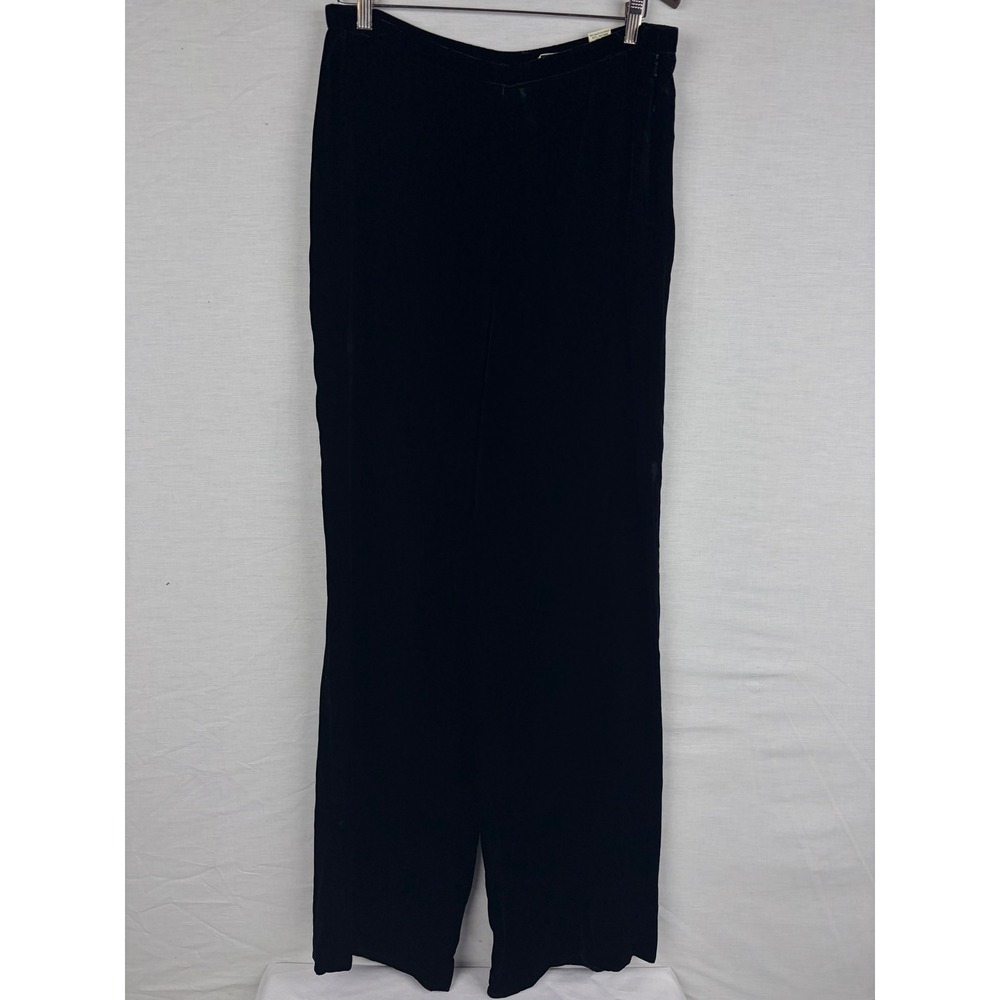Eddie Bauer Black Velvet Wide Leg Pants Rayon Blend Side Zip Trousers 14T